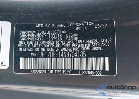 2022 Subaru Brz Limited z USA, uszkodzony, nr VIN JF1ZDBE14N9704185